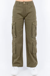 Full Size Button Waist High Rise Cargo Pants Plus Size